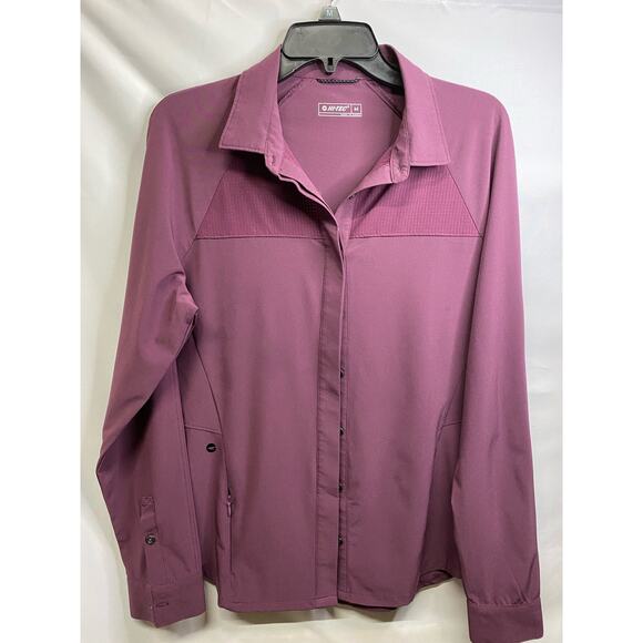 Hi-Tec  Foraker Mixed Media Relaxed Button Front Purple Long Sleeve Shirt Size M - Picture 1 of 8